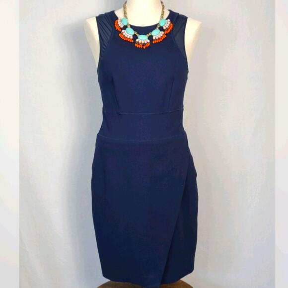 Tart Navy Blue Faux Wrap Sheath Dress SZ M - Picture 1 of 5